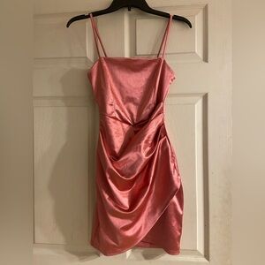 Windsor Asymmetrical Satin Dress in Pink